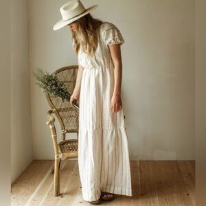 Ace & Jig Quince Ambrosia Maxi Dress M Cream Stripe Off Shoulder Boho Fair Trade